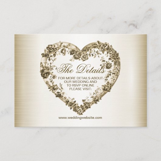 結婚のフローラゴールデン華美ハートフレームエレガント エンクロージャーカード (正面)