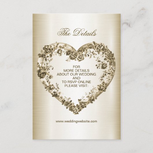 結婚のフローラゴールデン華美ハートフレームエレガント エンクロージャーカード (正面)