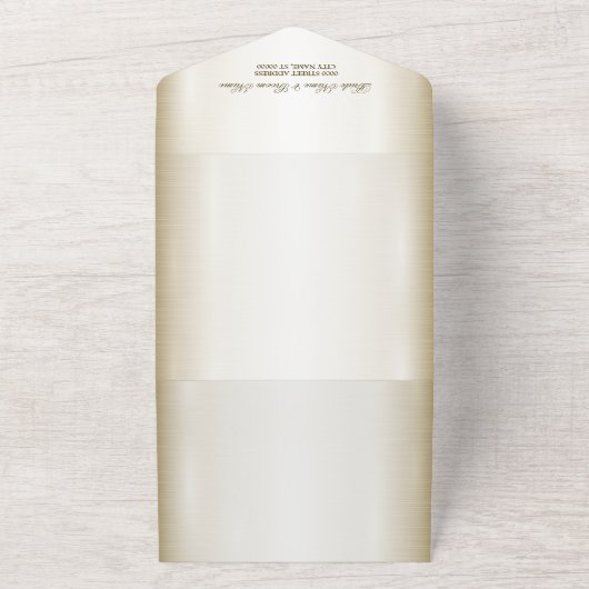 結婚のフローラゴールデン華美ハートフレームエレガント オールインワン招待状 (外側)