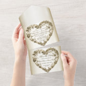 結婚のフローラゴールデン華美ハートフレームエレガント オールインワン招待状 (貼ってはがせる)