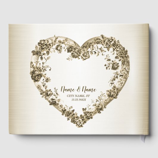 結婚のフローラゴールデン華美ハートフレームエレガント ゲストブック (裏面)