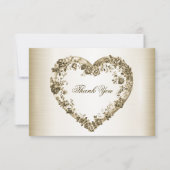 結婚のフローラゴールデン華美ハートフレームエレガント サンキューカード (正面)