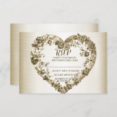 結婚のフローラゴールデン華美ハートフレームエレガント 出欠カード (正面/裏面)