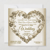 結婚のフローラゴールデン華美ハートフレームエレガント 招待状 (正面)