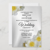 結婚のフローラホワイトイエローシルバーエレガント素朴 招待状 (正面)