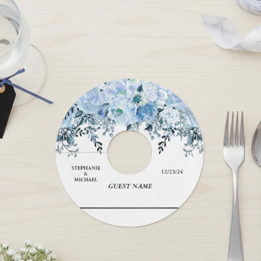 結婚のフローラ水彩青花 ワイングラスタグ