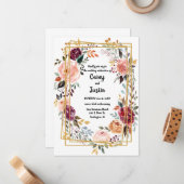 結婚のフローラ金ゴールド幾何学模様 ノートカード (正面/裏面インサイチュ)