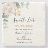 結婚のフローラeucalyptus greenery日付を保存 ストーンコースター (正面)