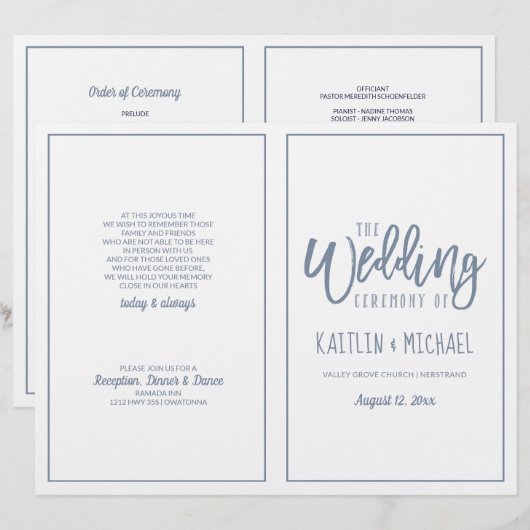 結婚のブモダンラシ文字 – Dusty Blue Program (正面/裏面)