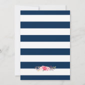 結婚のブライダルシャワーフローラシルバーネイビーストライプズ 招待状 (裏面)