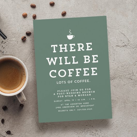 結婚のブランチおもしろいサゲシンプルグリーンコーヒー 招待状