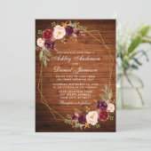 結婚のブルゴーニュフローラ木幾何学模様金ゴールド枠 招待状 (スタンド正面)