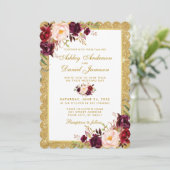 結婚のブルゴーニュフローラ金ゴールドグリッター招待状SG 招待状 (スタンド正面)