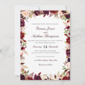 結婚のブルゴーニュ赤面フローラ水彩 招待状 (正面)