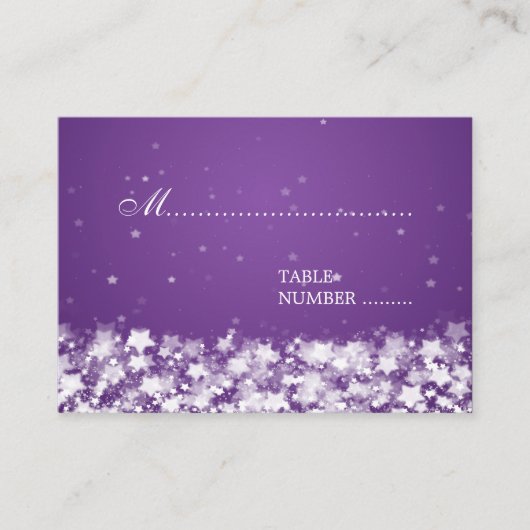 結婚のプレイスカードまぶしいスターズパープル プレイスカード (正面)