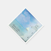 結婚のホワイトライトハウスと帆船 スタンダードカクテルナプキン (角)