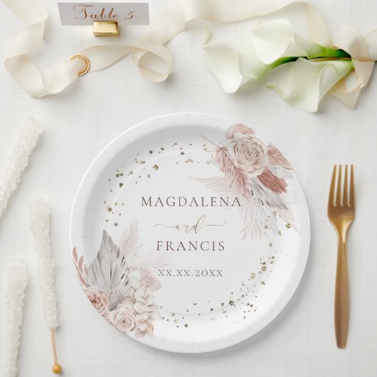 結婚のボホの花フェイクグリッター ペーパープレート (ウェディング)