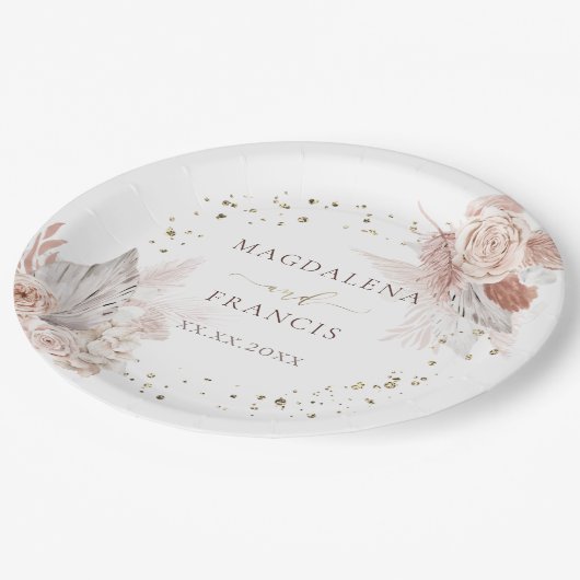 結婚のボホの花フェイクグリッター ペーパープレート (アングル)