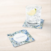 結婚のミニマエレガントリストクラシカルブルーフローラ スクエアペーパーコースター (インサイチュ)