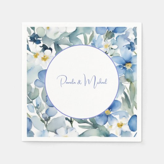 結婚のミニマエレガントリストクラシカルブルーフローラ スタンダードカクテルナプキン (正面)