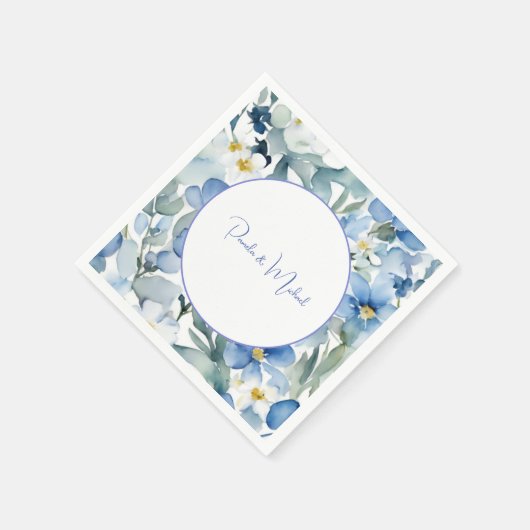 結婚のミニマエレガントリストクラシカルブルーフローラ スタンダードカクテルナプキン (角)