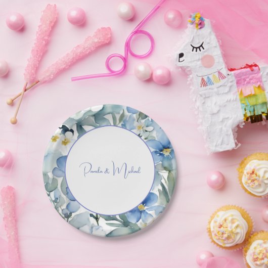 結婚のミニマエレガントリストクラシカルブルーフローラ ペーパープレート (パーティー)