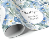 結婚のミニマクラシックリストBLUE Thank You ラッピングペーパー (ロールコーナー)
