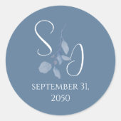 結婚のミニマシンプルリストブルーフローラモノグラム ラウンドシール (正面)