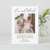 結婚のミニマモダンリストの愛感謝してい書道 サンキューカード (スタンド正面)