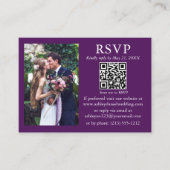 結婚のミニマモダンリストフォトパープルQR RSVP エンクロージャーカード (正面)