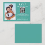 結婚のミニマモダンリスト写真ティール（緑がかった色）QR RSVP エンクロージャーカード (正面/裏面)