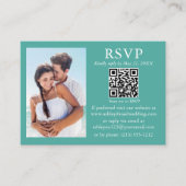 結婚のミニマモダンリスト写真ティール（緑がかった色）QR RSVP エンクロージャーカード (正面)