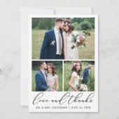 結婚のミニマモダンリスト書道3写真の愛 サンキューカード (正面)