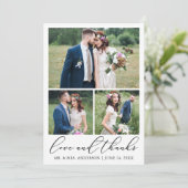 結婚のミニマモダンリスト書道3写真の愛 サンキューカード (スタンド正面)