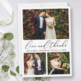 結婚のミニマモダンリスト書道3写真の愛 サンキューカード