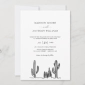 結婚のミニマルなサボテンのラインアート砂漠 招待状 (正面)