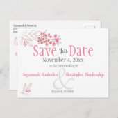 結婚のミニマルなピンクベリー発表 案内ポストカード (正面/裏面)