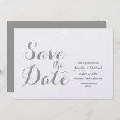 結婚のミニマルな平灰色の書道台本 セーブザデート (正面/裏面)