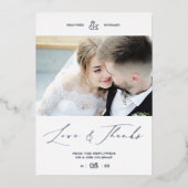 結婚のミニマルな愛と感謝していカスタム写真 箔招待状 (正面)