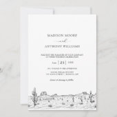 結婚のミニマルな砂漠のサボテンの風景 招待状 (正面)
