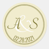 結婚のミニマルクラシックイニシャルとDate Green ラウンドシール (正面)