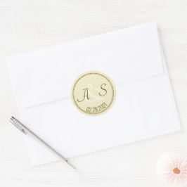 結婚のミニマルクラシックイニシャルとDate Green ラウンドシール