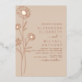 結婚のミニマル植物学フローララインアート 箔招待状 (正面)