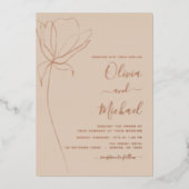 結婚のミニマル植物学フローララインアート 箔招待状 (正面)