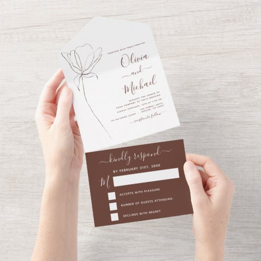 結婚のミニマル植物学フローララインアートRSVP オールインワン招待状 (貼ってはがせる)