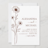 結婚のミニマル植物系フローララインアートインビ 招待状 (正面)