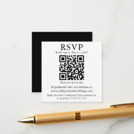 結婚のミニマルQR白黒スクエアRSVP エンクロージャーカード
