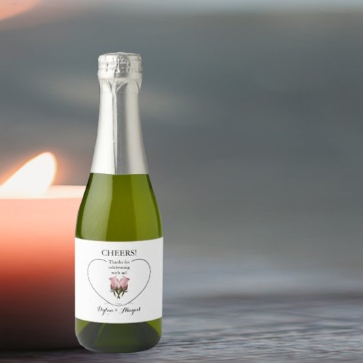 結婚のミニワきらめくインボトルラベル(バラ付き) スパークリングワインラベル