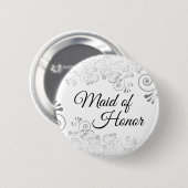 結婚のメイド・オブ・オーナー(花嫁付き添い人)華美シルバーカール 缶バッジ (正面&裏面)