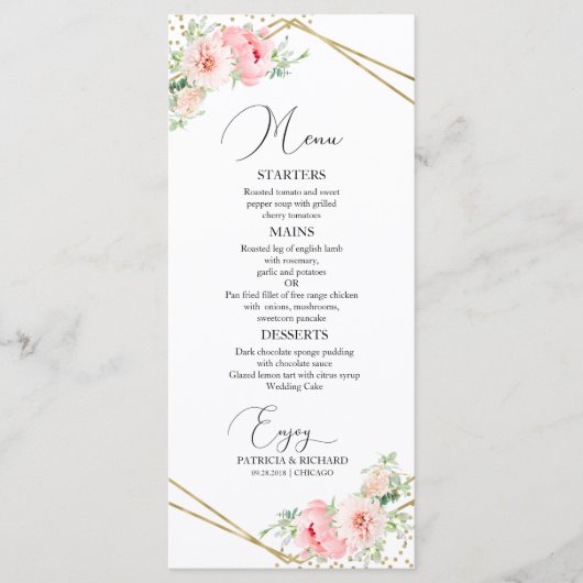 結婚のメニュエレガントー幾何学的赤面フローラ メニュー (正面)